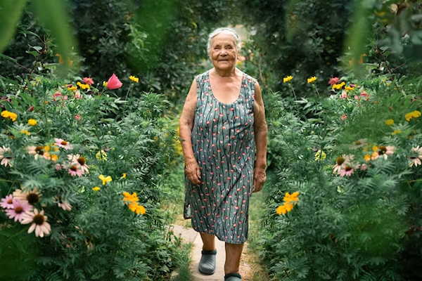 Jardim para idosos - caminhando no jardim